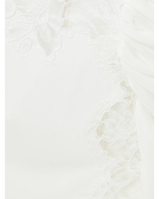 Stella McCartney White Lace-Trimmed Gathered Stretch-Crepe And Cady Mini Dress