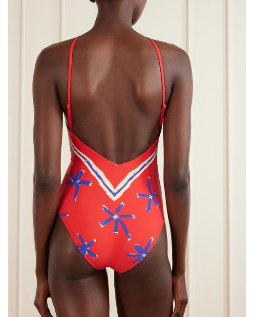 Staud Red Cadence Printed Halterneck One-Piece