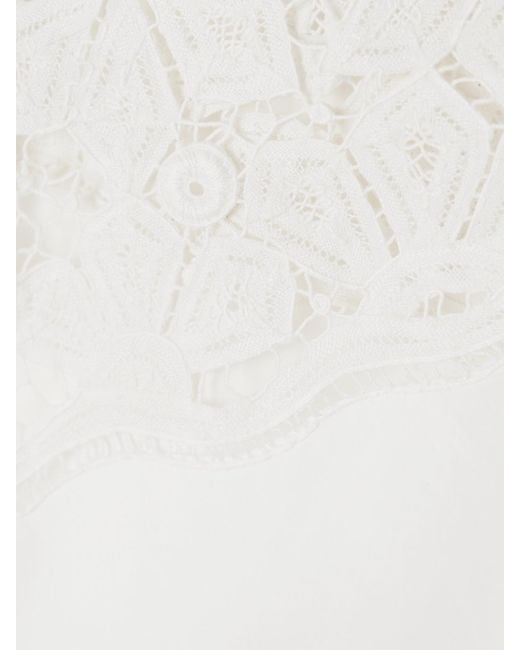 Emporio Sirenuse White Mikha Lace-Paneled Cotton-Blend Poplin Blouse