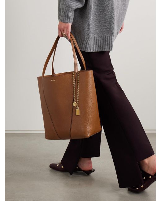 Chloé Brown Spin Embellished Textured-Leather Tote