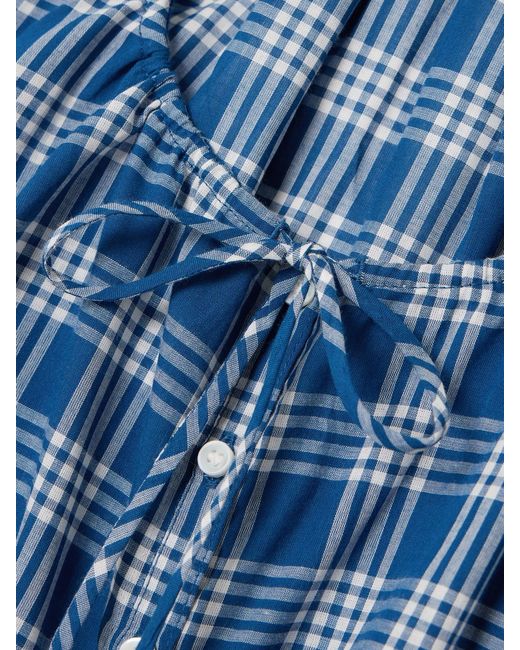 Doen Blue Theo Cropped Checked Organic Cotton Top