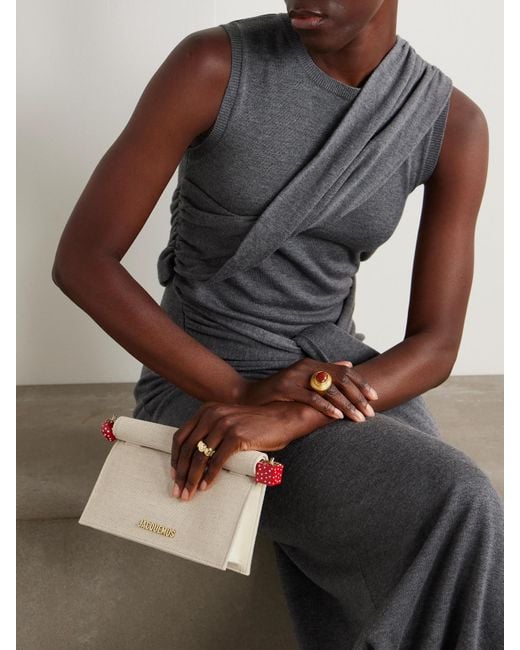 Jacquemus Natural Pochette Kleine Clutch Aus Canvas Mit Lederbesätzen Und Verzierung