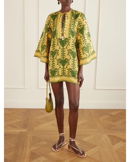 Johanna Ortiz Metallic Wild Savannah Shell-Embellished Linen Mini Dress