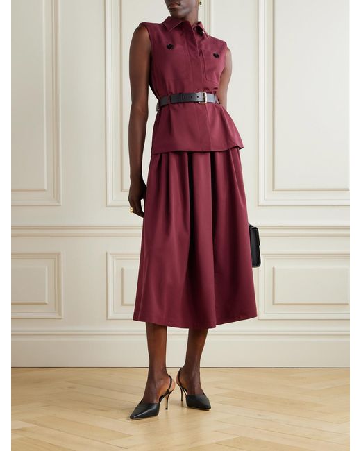 Self-Portrait Purple Belted Layered Pleated Twill Midi Dress