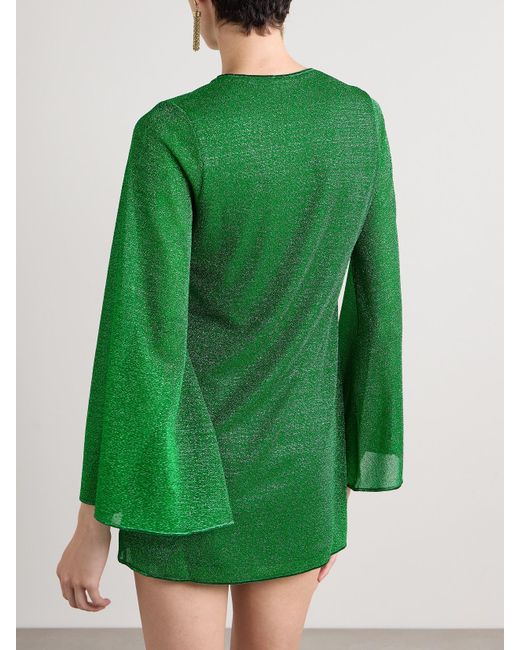 Oseree Green Lumière Embellished Metallic Stretch-Knit Kaftan