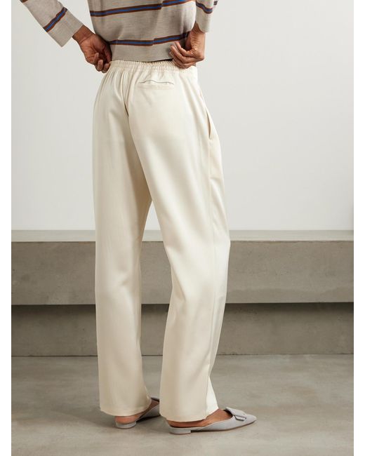 Leset Natural Barb Pleated Satin Straight-Leg Pants