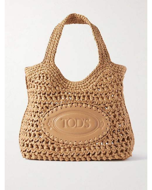 Tod's Natural Ebl Mini Embossed Raffia Tote