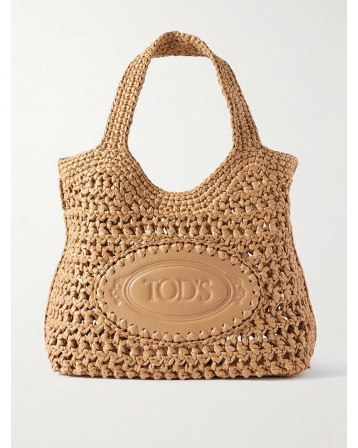 Tod's Natural Ebl Mini Embossed Raffia Tote