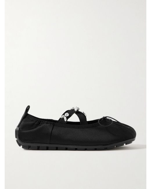 Simone Rocha Black Crystal-Embellished Pleated Shell Ballet Flats