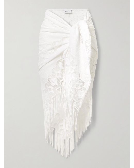 Miguelina White Julia Pareo Aus Baumwoll-Voile Und Spitze Mit Fransen Und Stickereien