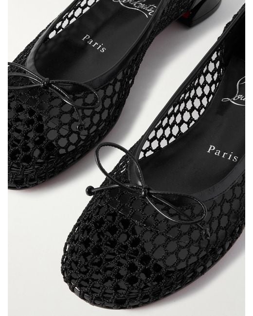 Christian Louboutin Black Sweetie Jane 20 Flache Schuhe Aus Netzmaterial Mit Glanzlederbesätzen