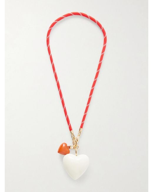 Roxanne Assoulin White The Mini Puffy Heart-Tone, Enamel And Cord Necklace