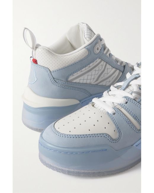 Moncler Blue Pivot Mid Leather And Ripstop-Trimmed Suede Sneakers