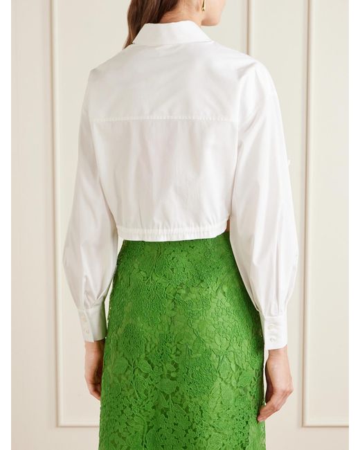 Carolina Herrera White Cropped Cotton-Blend Blouse