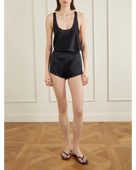 ÉTERNE Black Hedi Silk-Blend Satin Tank