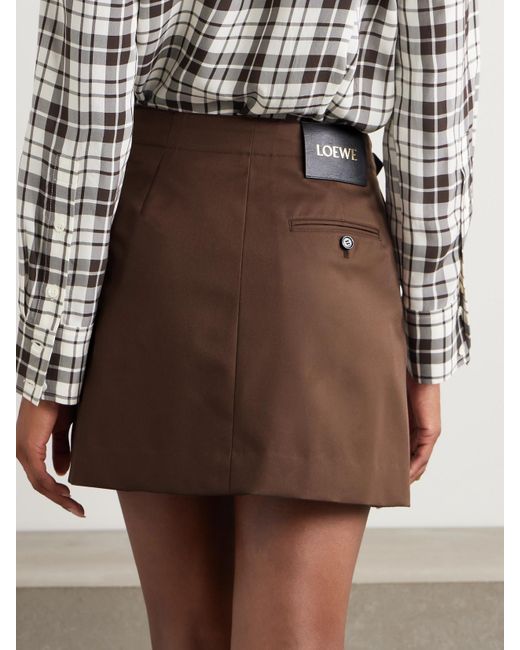 Mini-Jupe En Serge De Coton Et De Soie Mélangés À Finitions En Cuir Et À Boucle Loewe en coloris Brown