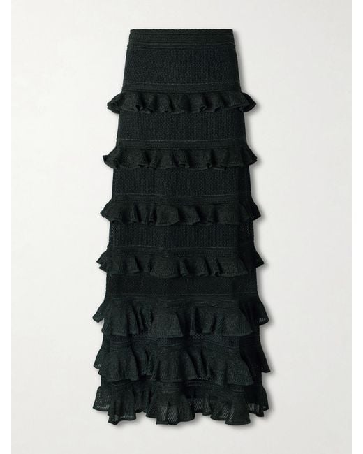 Zimmermann Black Valiant Ruffled Knitted Midi Skirt