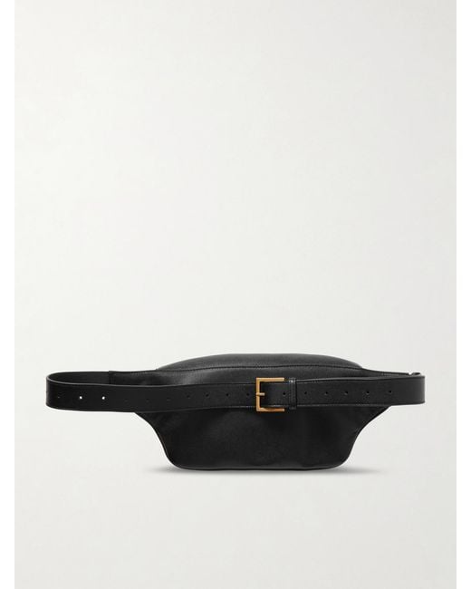 Saint Laurent Black Cassandre Textured-Leather Belt Bag