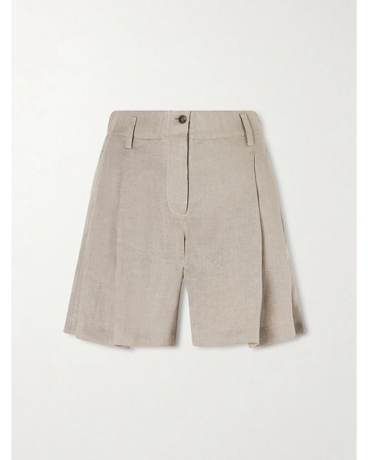 Brunello Cucinelli Natural Pleated Linen Shorts