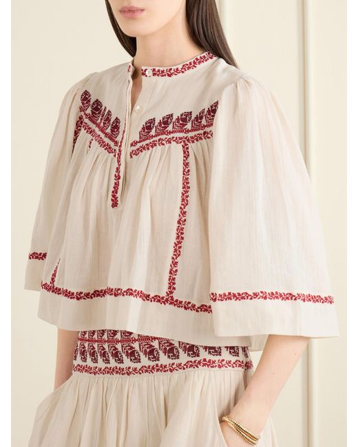 Isabel Marant Pink Juline Embroidered Organic Cotton Shirt