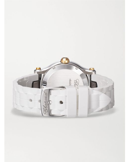 Chopard White Happy Sport 36Mm 18-Karat Rose, Stainless Steel And Diamond Watch