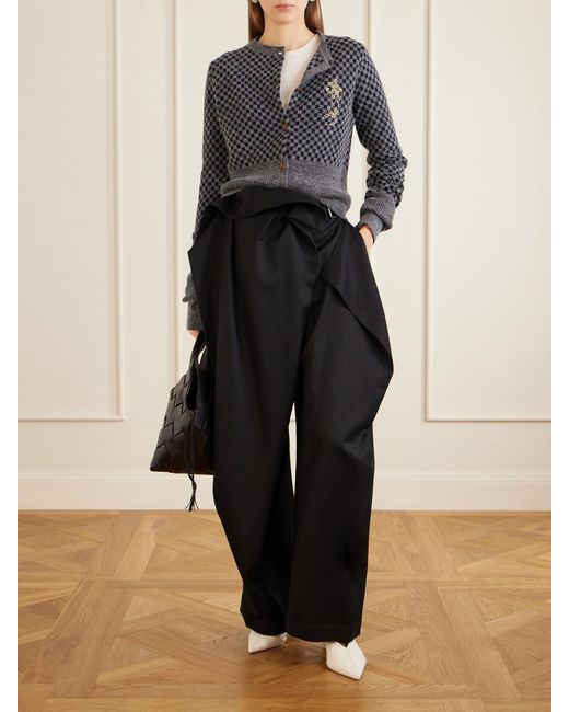 Vivienne Westwood Blue Checkmate Logo-Embroidered Alpaca, Cotton And Wool-Blend Cardigan