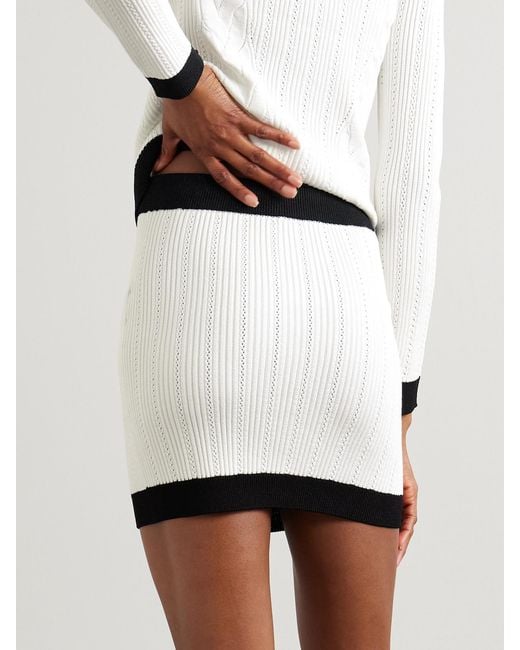 Balmain Black Button-Embellished Two-Tone Ribbed-Knit Mini Skirt