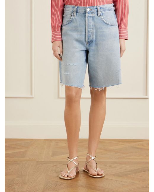 Citizens of Humanity Blue Ayla Frayed Denim Shorts