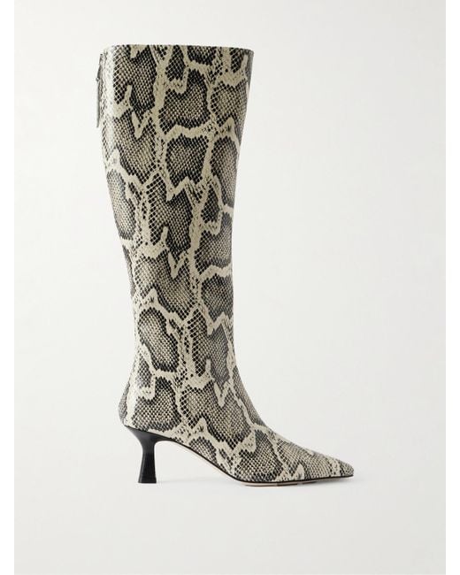Aeyde White Klea Snake-Effect Leather Knee Boots