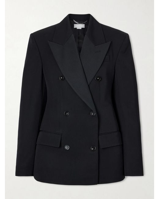 Stella McCartney Black Double-Breasted Twill-Trimmed Wool Blazer