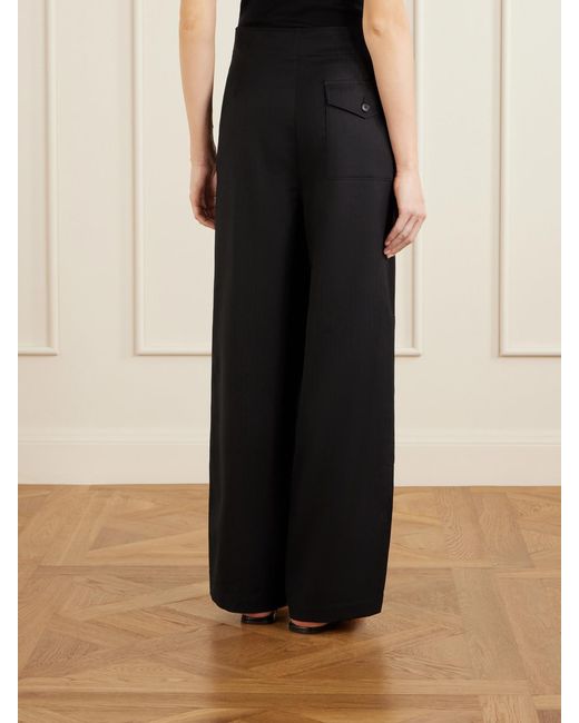 Auralee Black Herringbone Wool Wide-Leg Cargo Pants