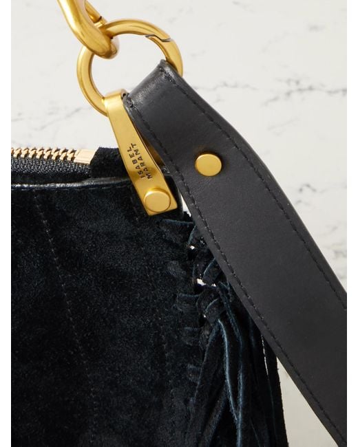 Isabel Marant Black Oskan Soft Schultertasche Aus Veloursleder Mit Fransen