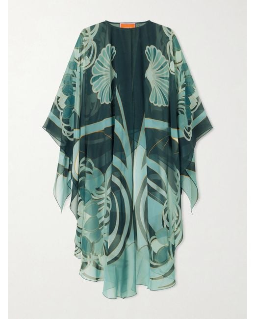 LaDoubleJ Green Maria Printed Silk-Georgette Cape