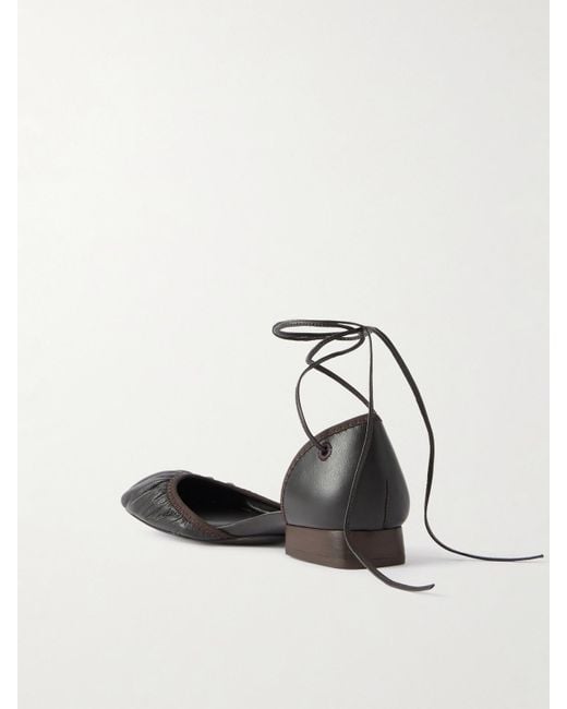 Lemaire Brown Ruched Leather Ballet Flats