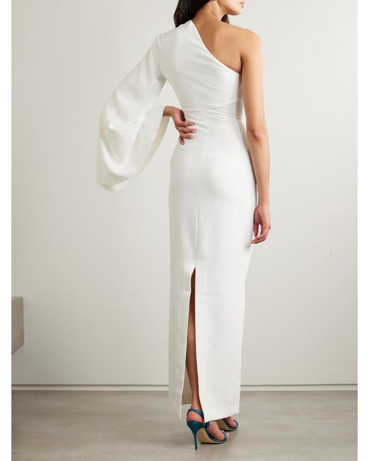Solace London White Elisa One-Sleeve Crepe Gown