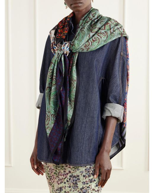 Dries Van Noten Red Floral-Printed Satin Scarf