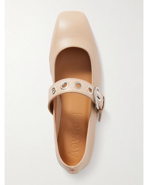 Aeyde Natural Uma Eyelet-Embellished Leather Mary Jane Ballet Flats