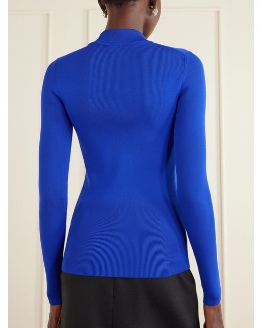 Jil Sander Blue Ribbed-Knit Jersey Sweater