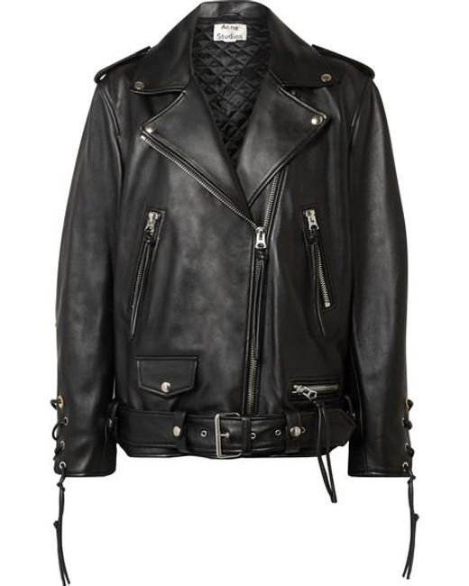 Acne Studios Lastrid Oversized Lace-up Leather Biker Jacket in Black | Lyst