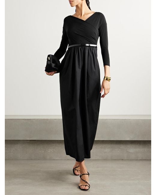 Max Mara Black Kaiser Midikleid Aus Stretch-Jersey Und Baumwollpopeline Mit Gürtel