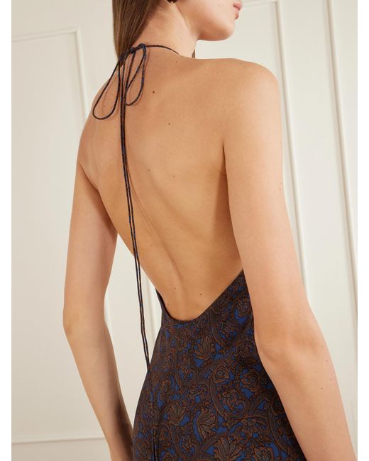 Matteau Purple Open-Back Printed Silk-Crepe De Chine Halterneck Maxi Dress