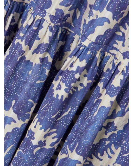 Robe Midi En Coton Mélangé À Imprimé Fleuri Et À Volants Kairi Ulla Johnson en coloris Blue