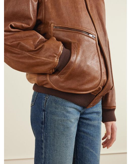 Saint Laurent Brown Leather Bomber Jacket