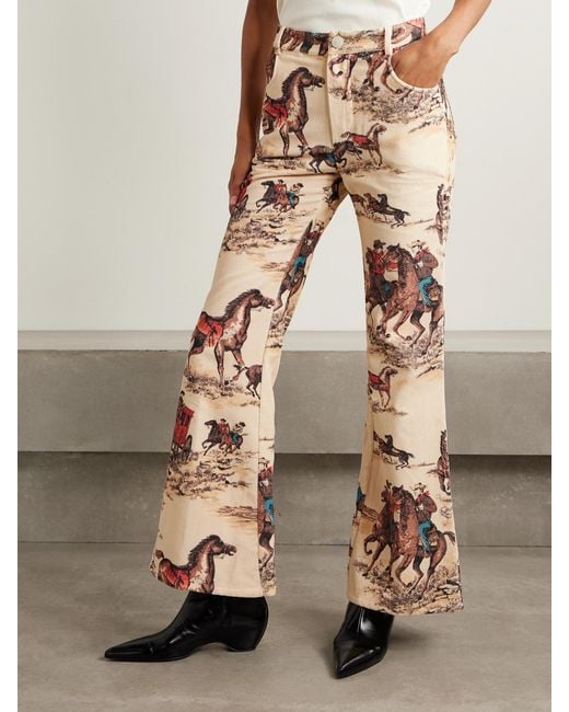Alix Of Bohemia Natural Bunny Cowboy Printed High-Rise Flared Jeans