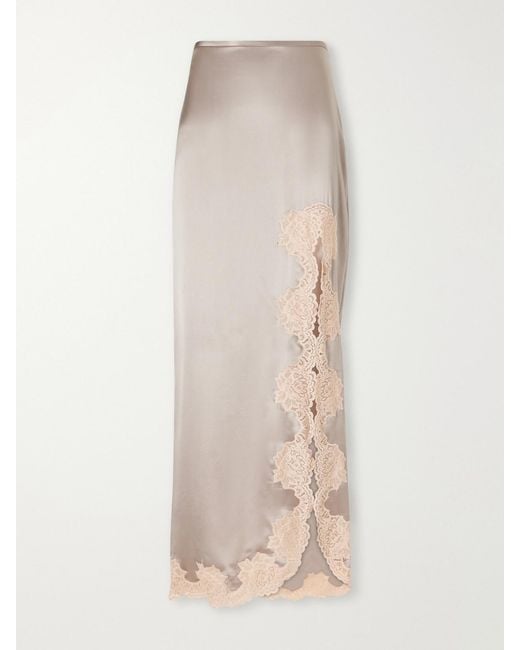 Valentino Garavani White Lace-Trimmed Silk-Satin Midi Skirt