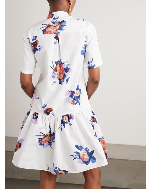Erdem Gray Tiered Floral-Print Cotton-Poplin Mini Shirt Dress