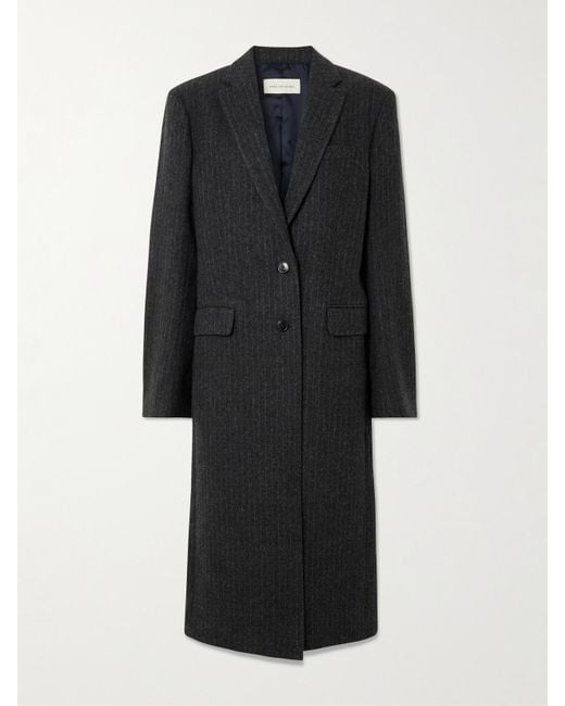 Dries Van Noten Black Pinstriped Wool-Twill Coat