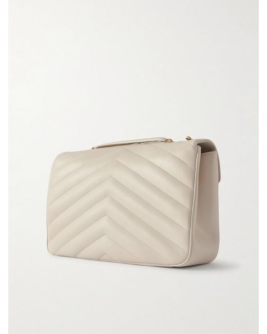 Saint Laurent Natural Loulou Große Schultertasche Aus Gestepptem Leder