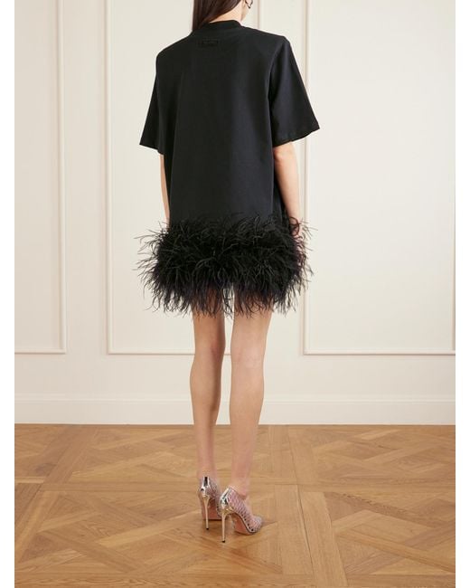 The Attico Black Feather-Trimmed Cotton-Jersey Mini Dress