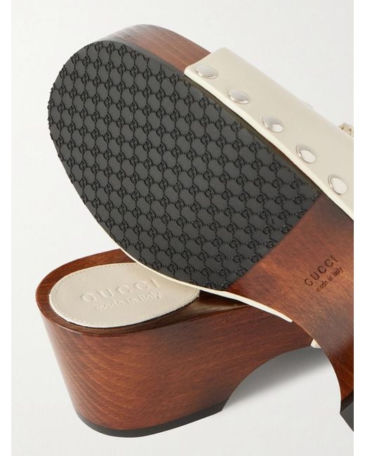 Gucci Natural Embellished Leather Clogs